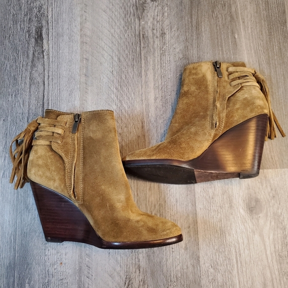 Frye Cece Tassel Lace Wedge Brown Bootie - Size 8.5 - Picture 2 of 11